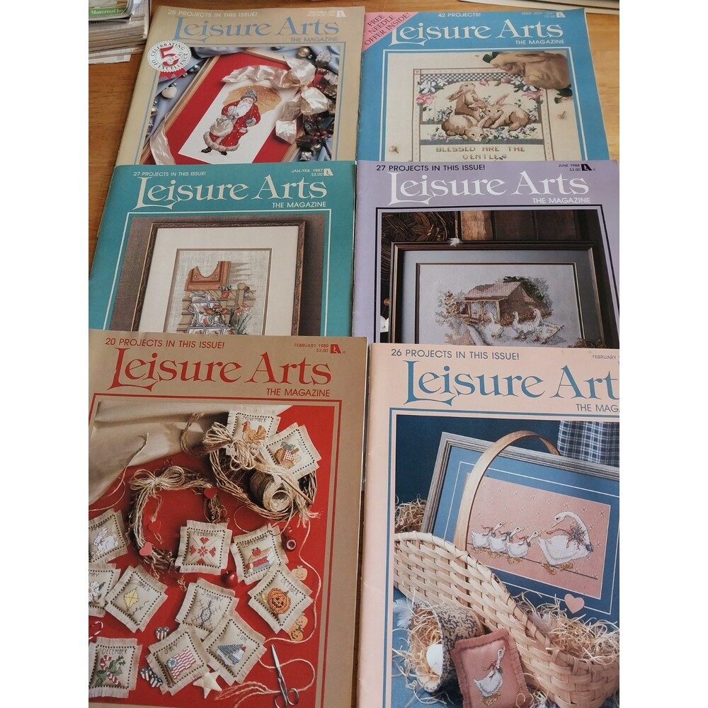 Lot of 6 Leisure Arts Magazines Vintage Cross Stitch